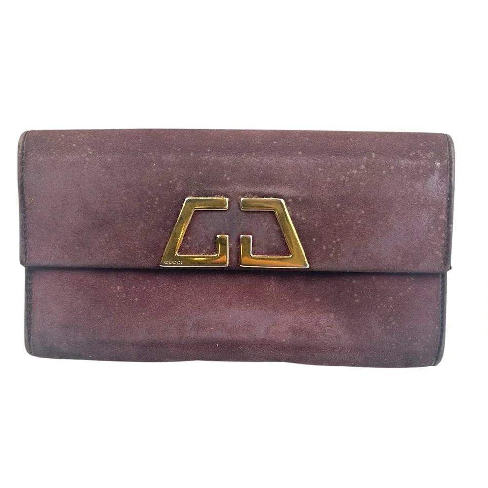 Women's Gucci Burgundy Red Suede Wallet with Gold Hardware